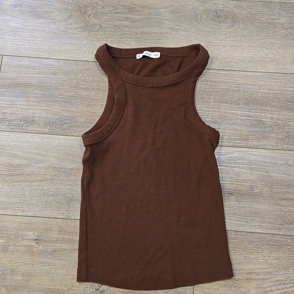 Mango Chocolate Brown Ribbed High Neck Tank Top - Picture 2 of 6